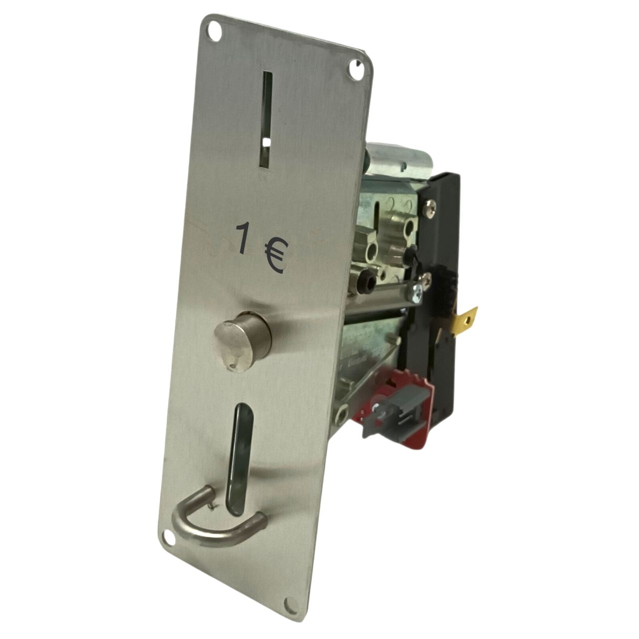 Mechanischer Münzprüfer mit Mikroschalter • Typ EMS 57/81 • VA-Frontplatte 150 x 50 mm • 1 Euro