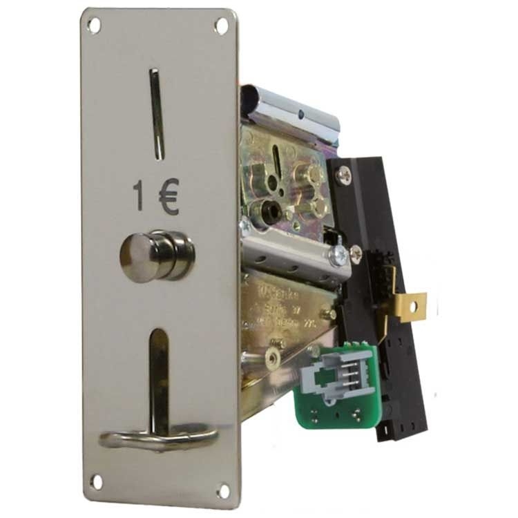 Mechanischer Münzprüfer m. Lichtschranke • Typ EMS 55/56/57/81 • VA-Frontplatte 129 x 52 mm • 1 Euro