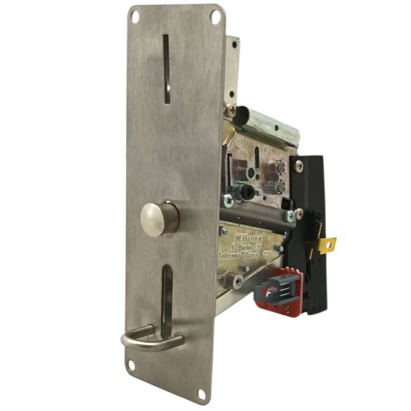 Mechanischer Münzprüfer m. Lichtschranke • Typ EMS 57/81 • VA-Frontplatte 150 x 50 mm • 1 Euro