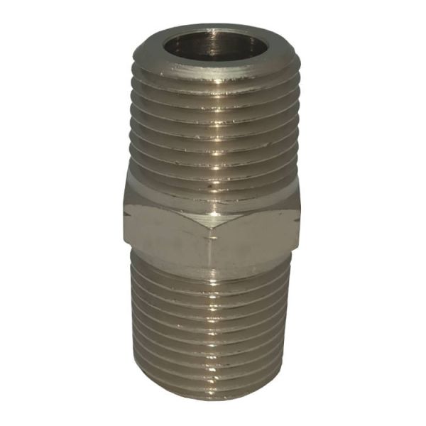 Doppelnippel 1/2" : 1/2" NPT • Messing vernickelt • 60 bar