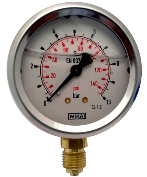 Manometer • 63 mm • 0 - 10 bar • 1/4" AG unten • Edelstahl