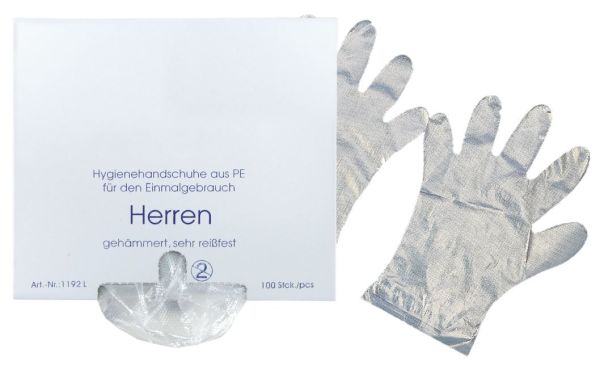 PE-Handschuhe • gehämmert • Größe H • Entnahme unten • 100er Pack