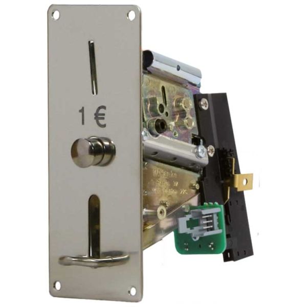 Mechanischer Münzprüfer m. Lichtschranke • Typ EMS 55/56/57/81 • VA-Frontplatte 129 x 52 mm • 1 Euro